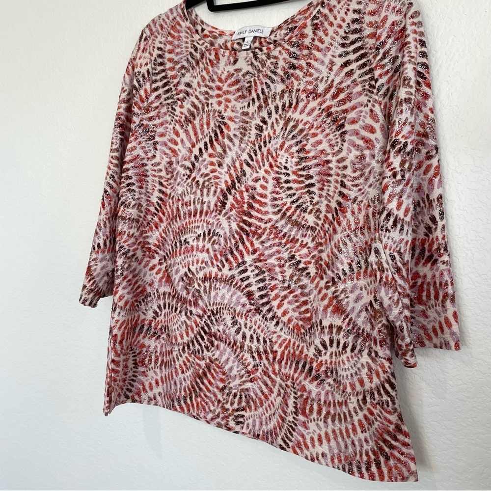 Emily Daniels Orange, Brown & Lavender Red Multicolor Abstract Patterned Blouse - Picture 3 of 10